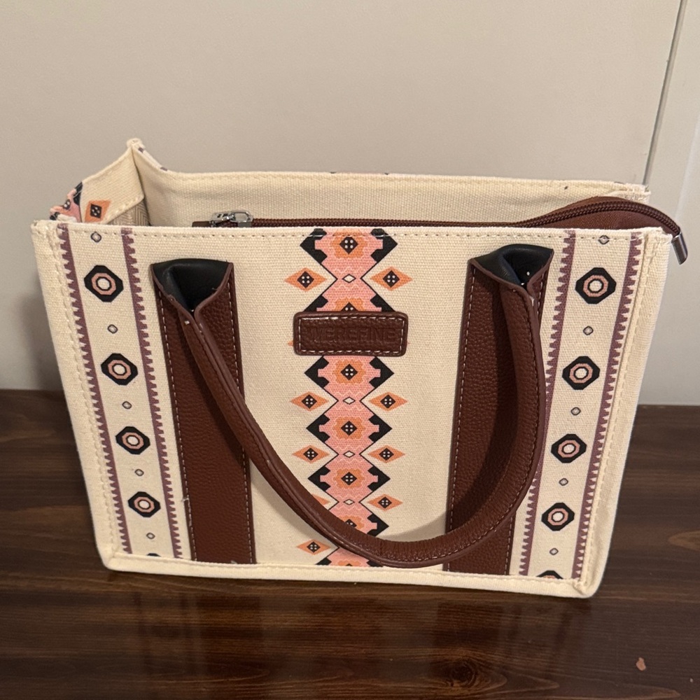 Totes Cream and Brown Geometric Tote Bag